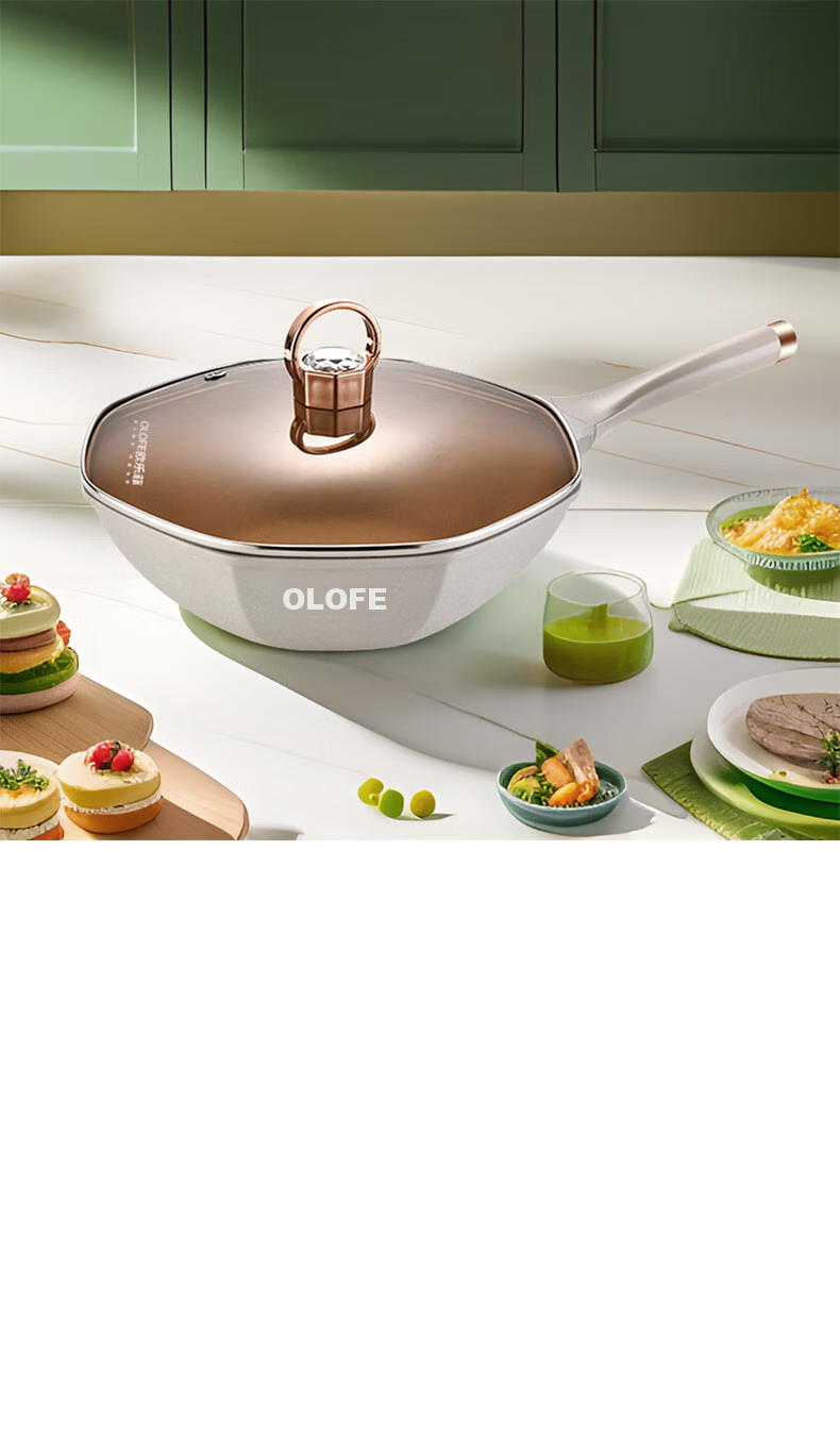 OLOFE Titanium Non-Stick Octagonal Pan, Non-Stick Frying Pan, Flat Bottom Wok, Deep Frying Pan, Home Cooking Pan with High Aesthetic Value, 32cm 16
