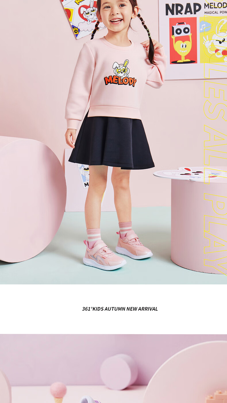 361° Children's Shoes, Girls' Sneakers, Spring And Autumn 2025, Lightweight And Breathable Casual Running Shoes for Young Children, White, Size 28 10