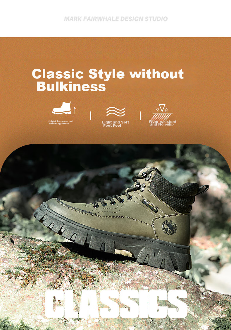 MARK FAIRWHALE Men's High-Top Martin Boots, Winter Outdoor Desert Work Boots, Casual Men's Boots, Black And Gray, Size 40 3