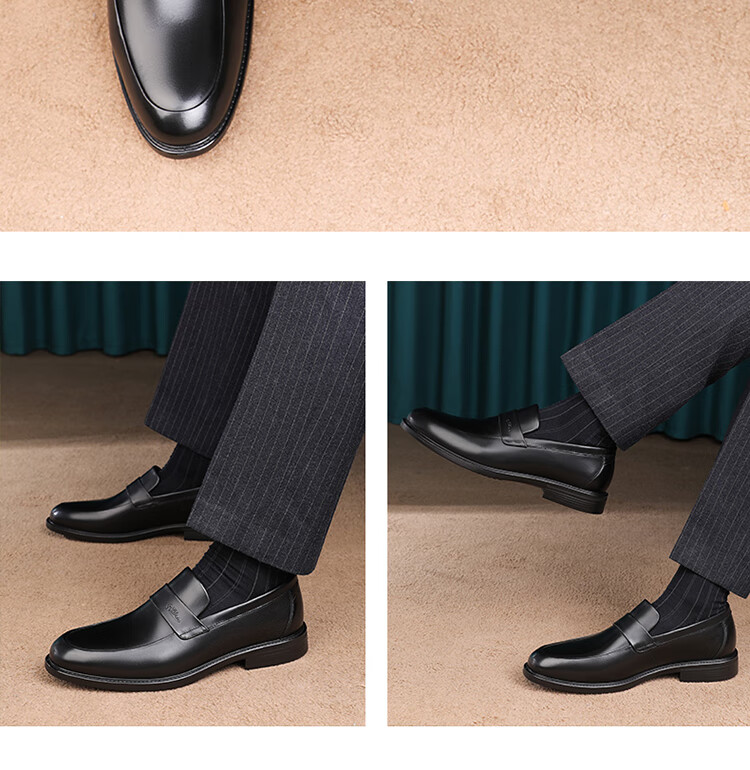 Goldlion Men's Shoes, Business Casual Formal Shoes, Autumn Comfortable Lightweight Fashion Leather Shoes, 50383013701A-Black Size 39 14