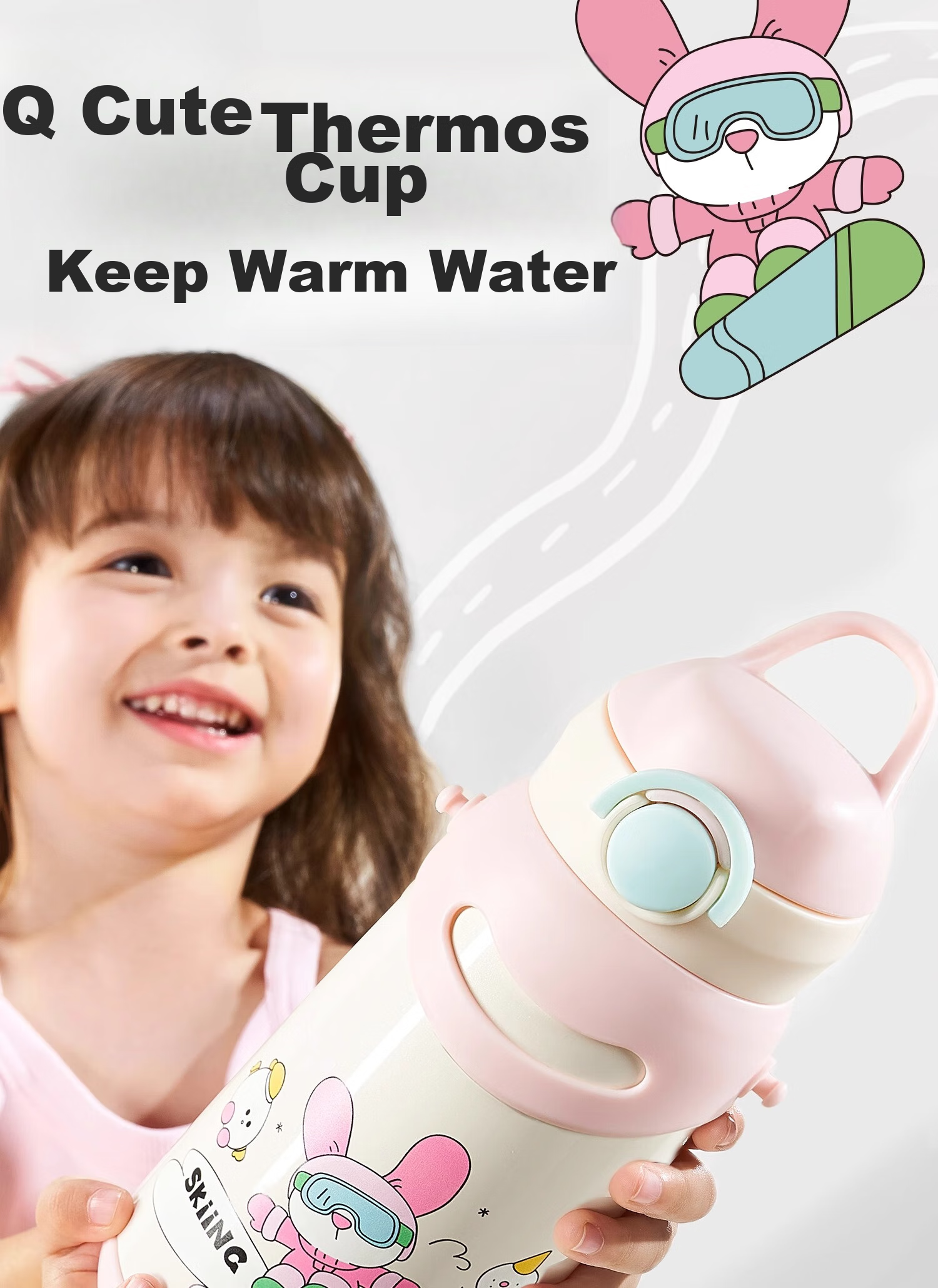 Scoornest Children's Straw Thermos Cup, Student Water Bottle, Kindergarten Straw Cup, Outdoor Use, 316 Stainless Steel Milk Bottle Water Jug 1
