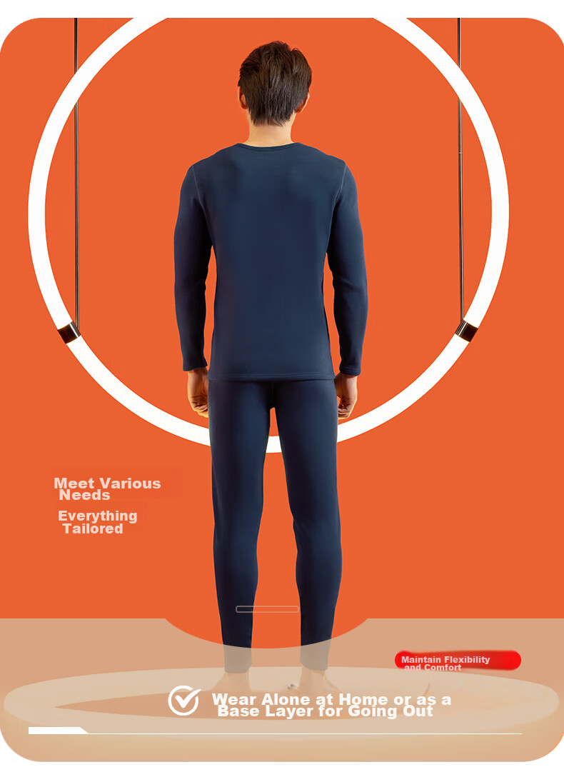 Yiershuang Autumn And Winter [40-Count Non-Shedding Fleece] Men's Round Neck Thermal Underwear Set, Fleece-Lined Thick Base Layer Autumn Top And Pants 12