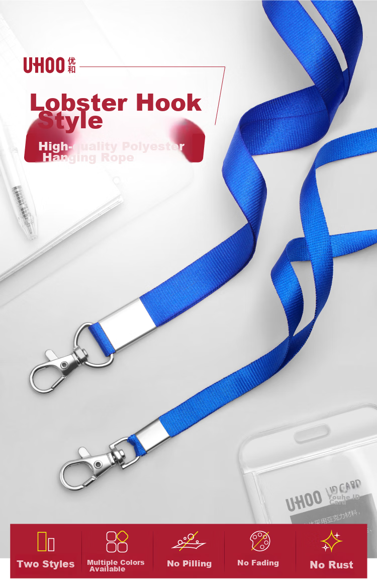 UHOO 6741-6 ID Card Lanyard (1.0cm Wide), Navy Blue, 6 Pieces/pack, ID Card Holder for Work Badge, Employee Badge, Chest Card, Bus Pass Holder, Student Meal Card Lanyard 1
