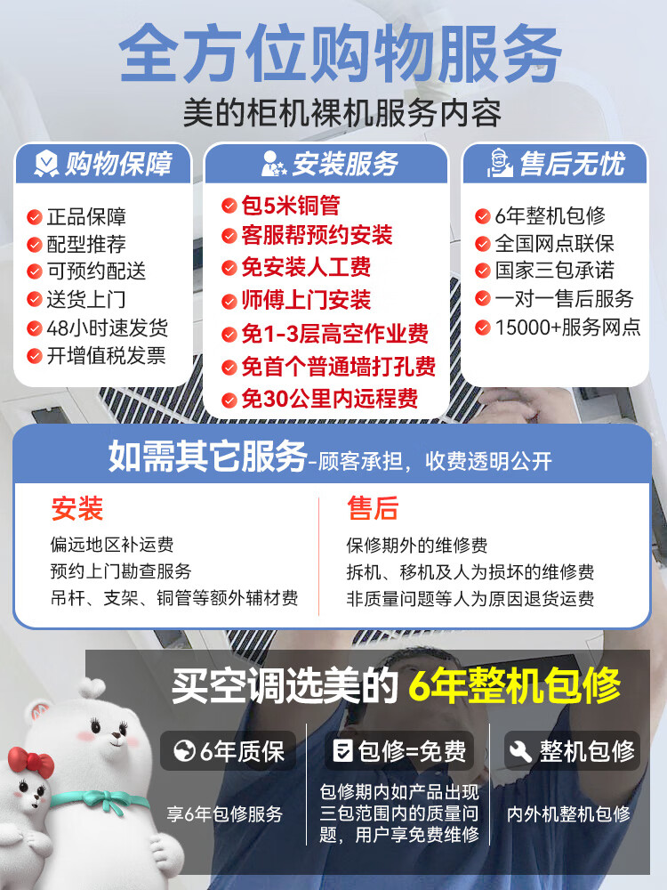 美的（Midea）5匹柜机 中央空调柜式 5匹冷暖变频新能效380V RFD-120LW/BSDN8Y-PA401(B3)A京配-包5米铜管