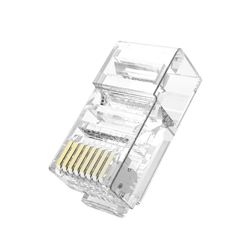 AUCAS Cat5e RJ45 Connectors, Crystal Head, Gold-Plated, for Computer Network Cables, Engineering Grade, 8P8C, 100 Pieces/Canister, ACRJ55UP