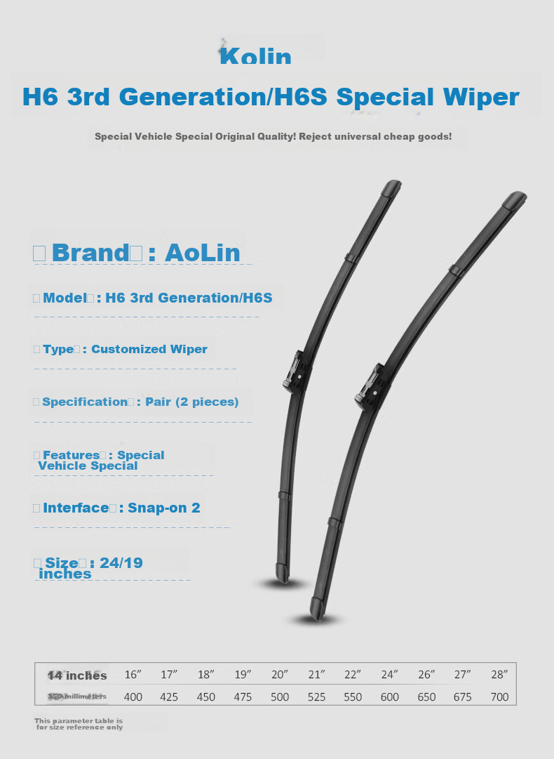 Aolin Boneless Wiper Blade for Haval H6 Third Generation/H6S [2020 Model to Present], Harvard Wiper Blade with Button And 2 Rubber Strips 1