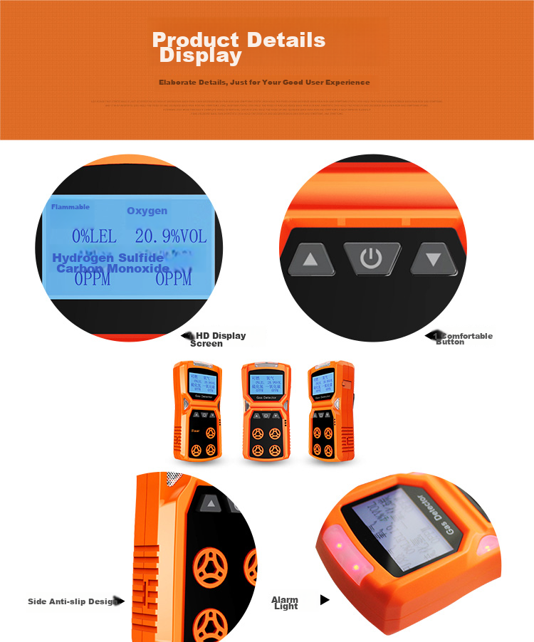 EDKORS Four-In Gas Detector, Oxygen, Carbon Monoxide, Hydrogen Sulfide, Combustible Gas Alarm, Confined Space Alarm 19