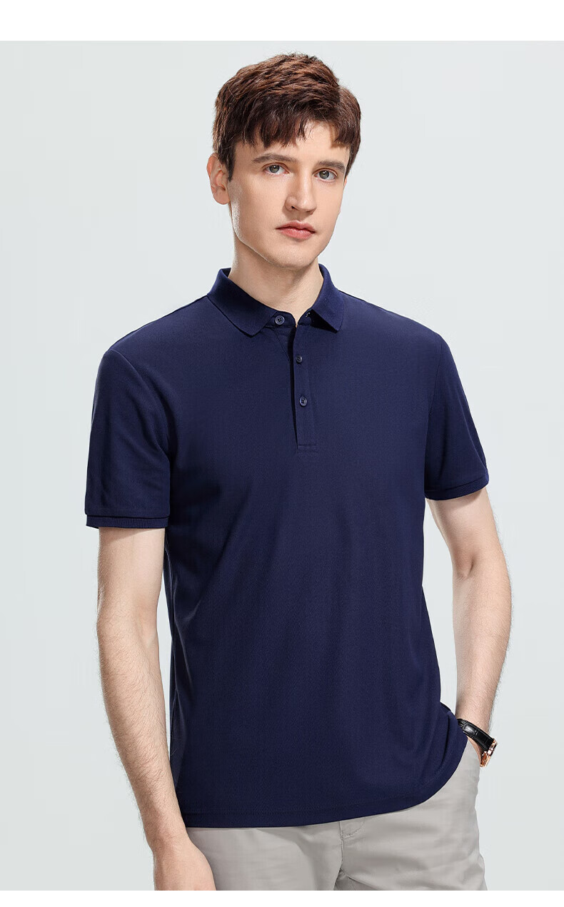 ROMON Short-Sleeve Polo Shirt for Men with Collar, Summer Business Casual Versatile Solid Color Top 8827 14