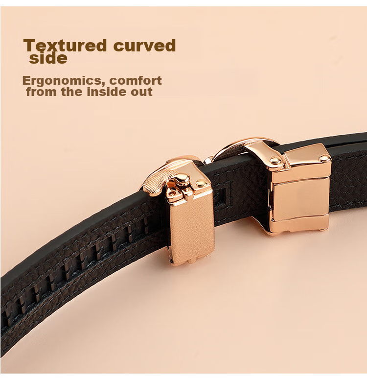 CROCODILE Top-Grain Leather Fashion Belt for Women, Automatic Buckle, Exquisite And Simple Waist Belt T3707 Black Gift Box Set 6