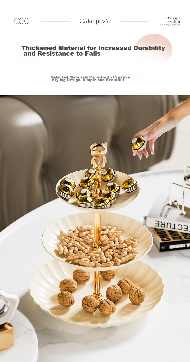 YIJUKE [3-Tier] Luxury Fruit Plate, Living Room Coffee Table Snack Tray, Candy Dish, Dried Fruit And Pastry Stand, Dessert Serving Tray 4