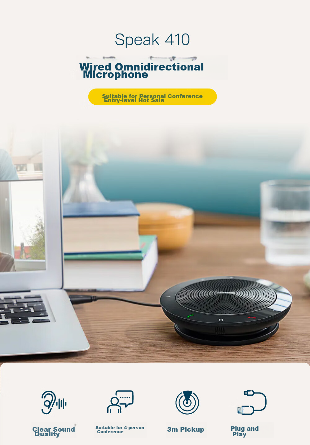 Jabra Video Conference Omnidirectional Microphone Pickup Noise Reduction Wireless Bluetooth Speak 510+ UC Speaker Amplifier 2