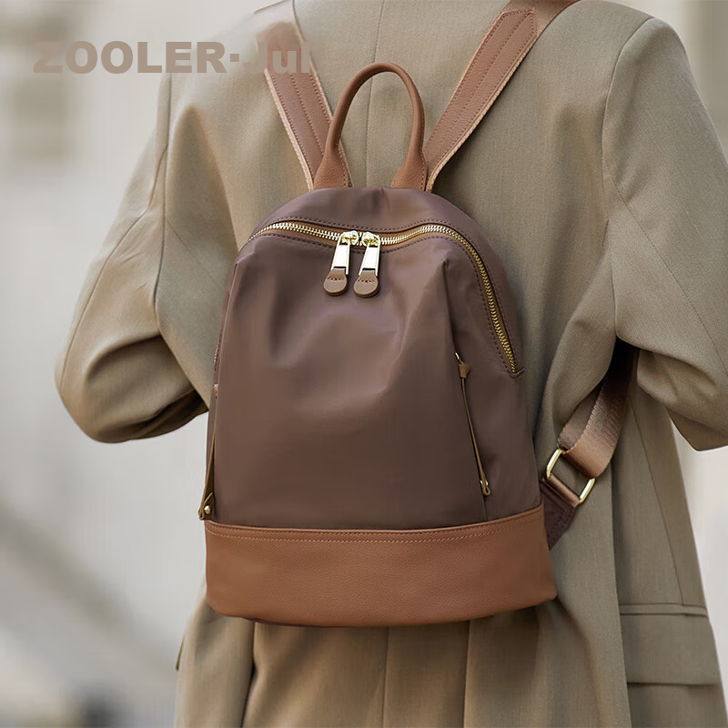 ZOOLER Retro Backpack for Women, Fashionable Large Capacity Backpack, Lightweight Oxford Cloth with Leather Trim, Travel Backpack, Birthday Gift