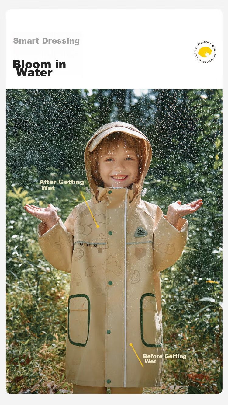 Lemonkid Children's Raincoat with Detachable Brim, School Raincoat for Boys And Girls, with Backpack Space, Full-Body Raincoat for Elementary School Students 1