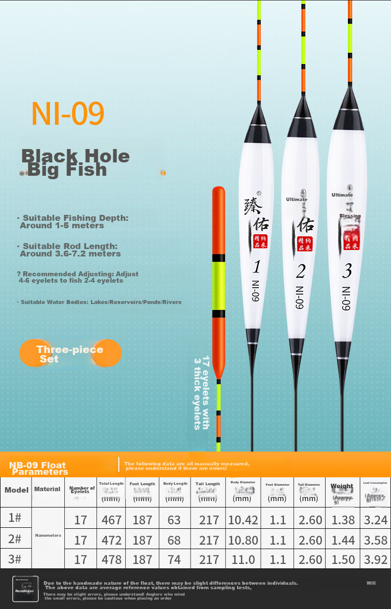 Grsaed Three-Pack NI01 Nano Fishing Float Set, Highly Sensitive Thickened Eye-Catching Carp Crucian Carp Wild Fishing Buoy 16