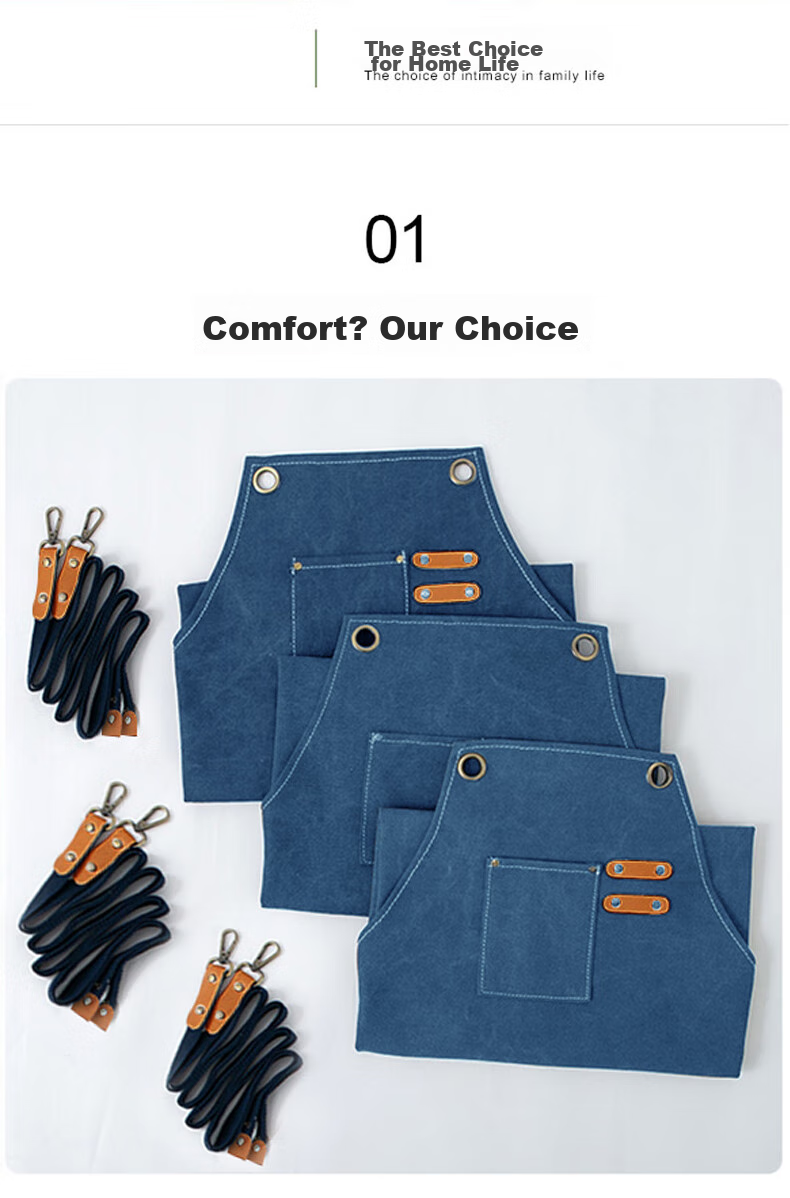 Canjiangjun Fashion Home Apron, Stain-Resistant And Oil-Proof Canvas, Thickened And Wear-Resistant, for Restaurant, Hairdresser, Bubble Tea Shop Work Uniform, Blue 4