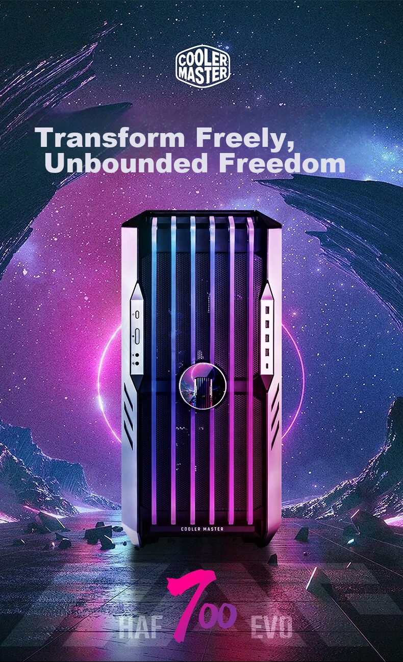 CoolerMaster HAF700EVO EATX Full Tower Computer Case, Supports 480mm Radiator Cooling/LCD Display/18x Fan Positions/Tool-Free Assembly/4090 1