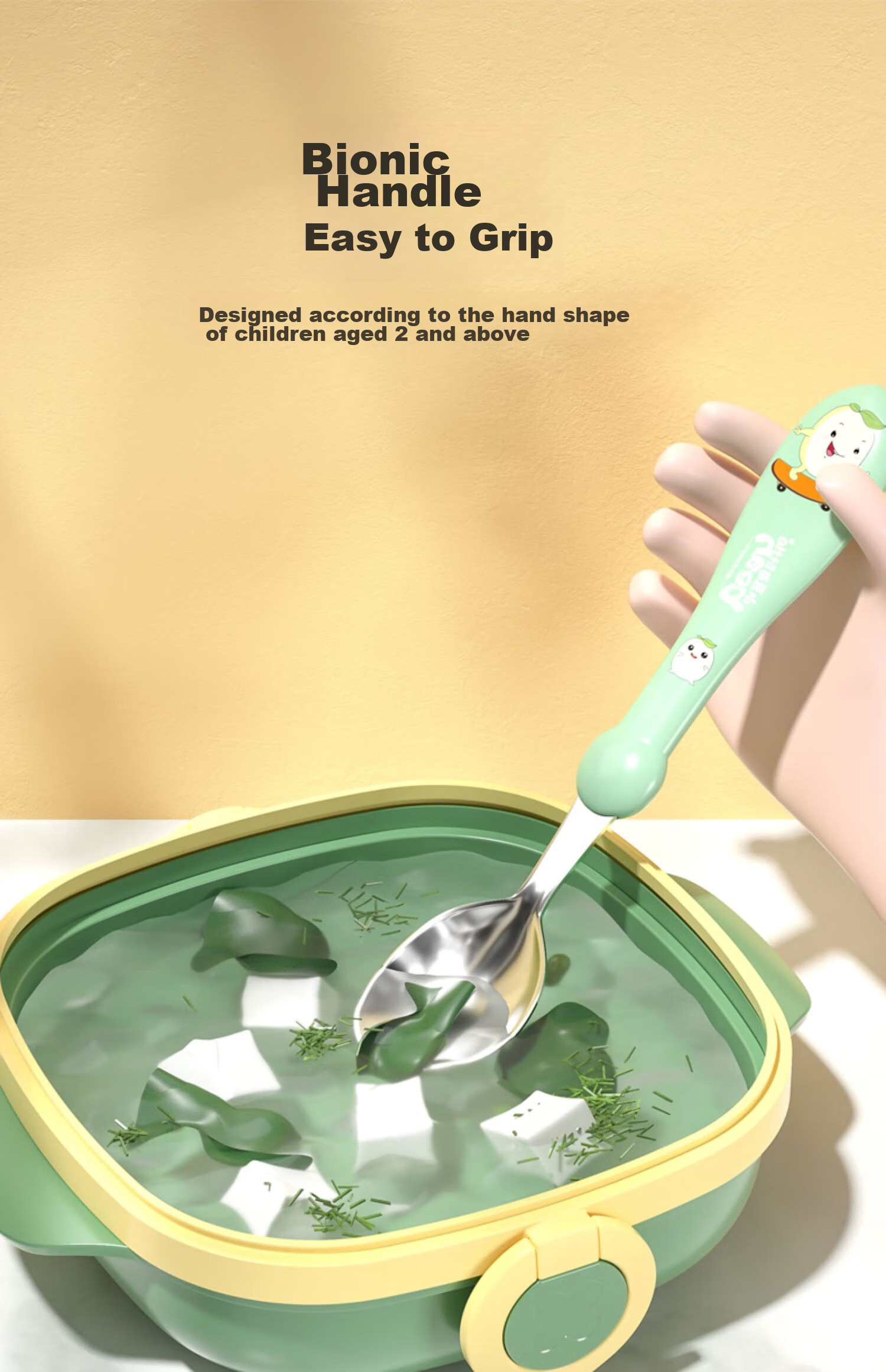 COOKSS Children's Spoon Set, Baby Training Feeding Utensils, 316 Stainless Steel, for Ages 2-8, Infant Supplementary Food Spoons, Tableware, Green + Box 7