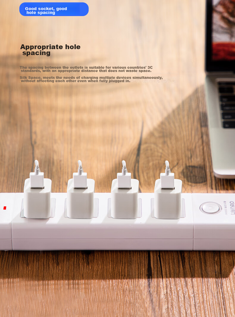 Deli 3C Certified National Standard Safe Power Strip, Extension Cord/Power Bar/Power Strip/Outlet Strip/Extension Cord with Master Switch, Child Safety Lock, 4 Outlets, 3 Meters, White, 18203 9