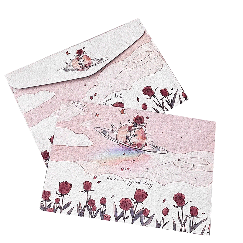 Jiamo Rose Planet Envelope and Letter Paper Set High-Value Handwritten Romantic Blessings Mother's Day 520 Gift 4 Envelopes 4 Letter Papers