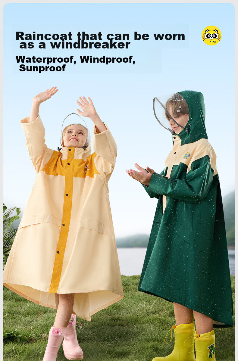 Moremerry Children's Raincoat for Boys And Girls with Backpack Space, Waterproof Breathable Baby Fashion Windbreaker Style Rain Poncho, Almond Yellow, 3XL 11