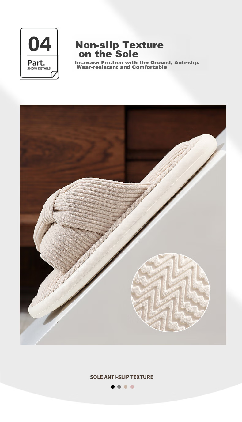 GUOLUOFEI Japanese-Style Sliding Home Cotton Slippers, Couple Indoor Floor Soft-Soled Non-Slip All-Season Men's, Beige, Size 44/45 8