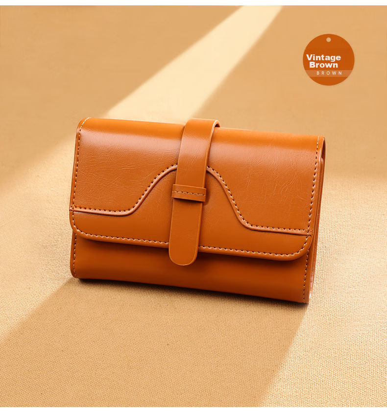 Viney Leather Women's Wallet, Foldable Short Coin Purse, High-End ID Card Holder, Integrated Brand Large Capacity Wallet, Leather Clutch 9