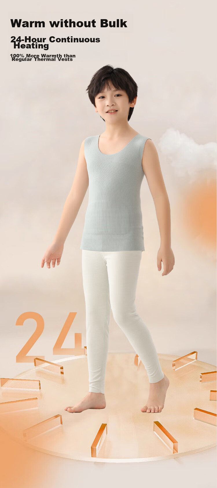 MiiOW Children's Thermal Underwear, Boys' Patch Vest, 100% Mulberry Silk, Tummy Protection, Seamless Inner Wear, Autumn And Winter Base Layer Vest 8