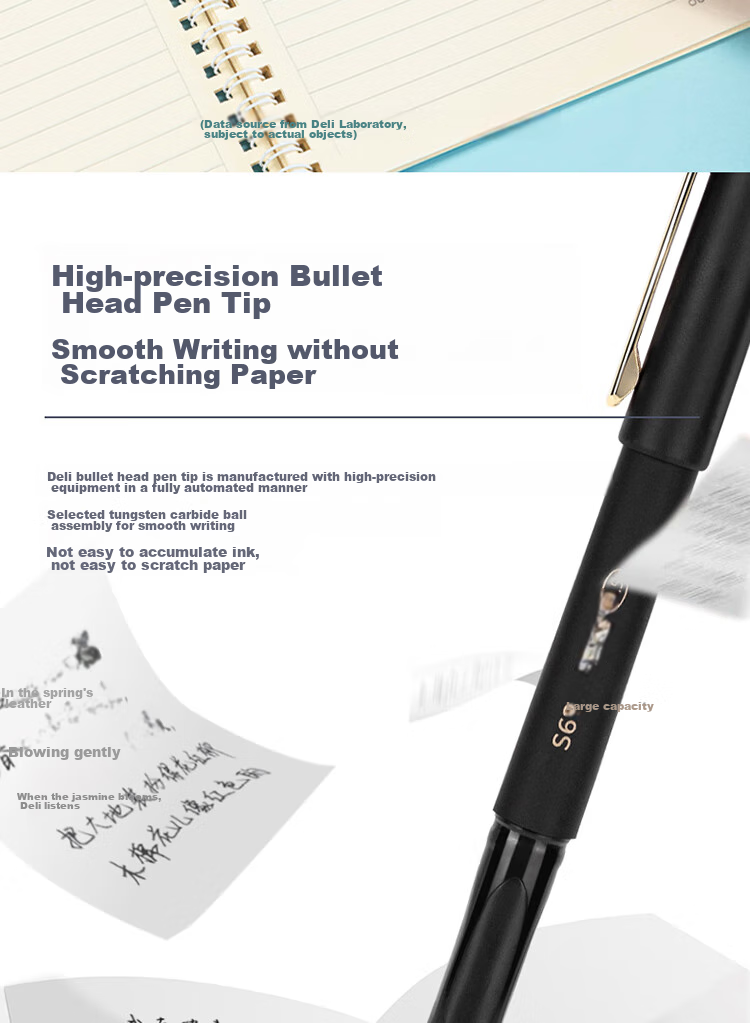 Deli Business-Style Large-Capacity Retractable Gel Pen, Office Writing Pen, 0.5mm Bullet Tip, 12 Pens/box, Black, S62 for College Entrance Exam 6