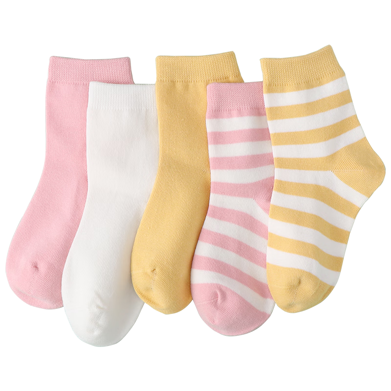 Hodo Children's Socks, Boys And Girls Mid-Calf Cotton Socks for All Seasons, High Elasticity Breathable Striped Student Socks W5005 Set of 4 20-22