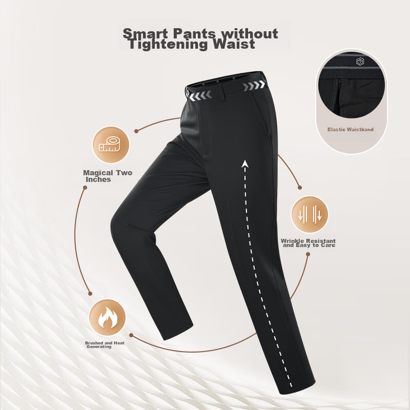 JD Original Men's Dress Pants, Casual Straight-Leg Wrinkle-Resistant Fleece-Lined Suit Trousers, Gift for Men, Black, Size 35