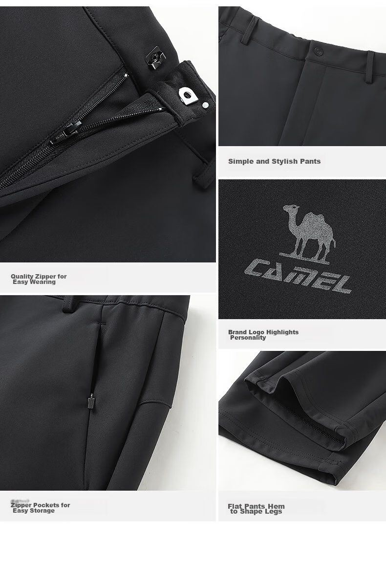 CAMEL Fleece-Lined Straight-Leg Pants for Women, Water-Repellent Woven Sports Trousers C25CA6L6025 Phantom Black S 14