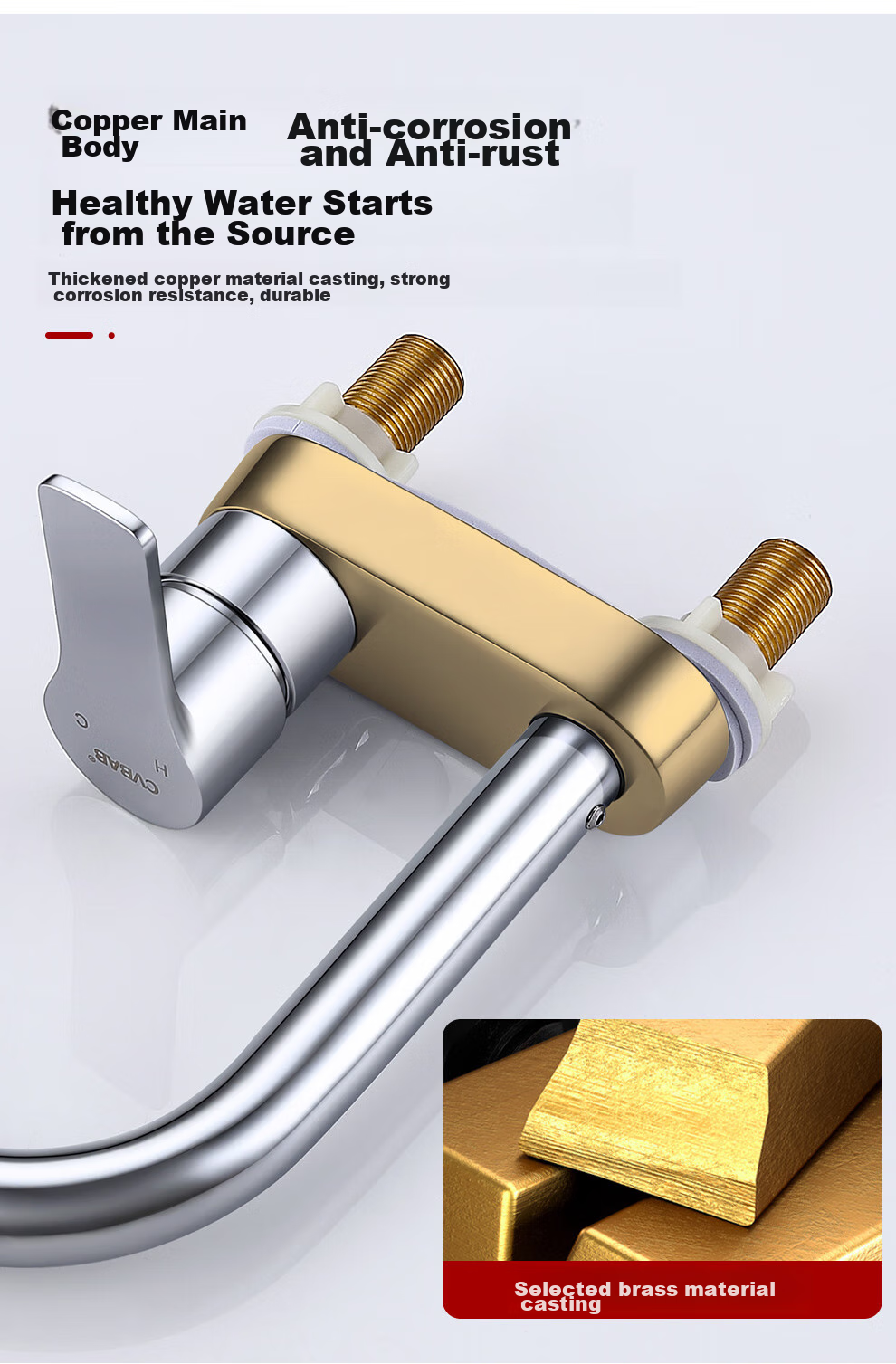 CVBAB Double-Hole Basin Faucet, Hot And Cold Full Copper Body Faucet, Bathroom Washbasin Faucet CV1211 4