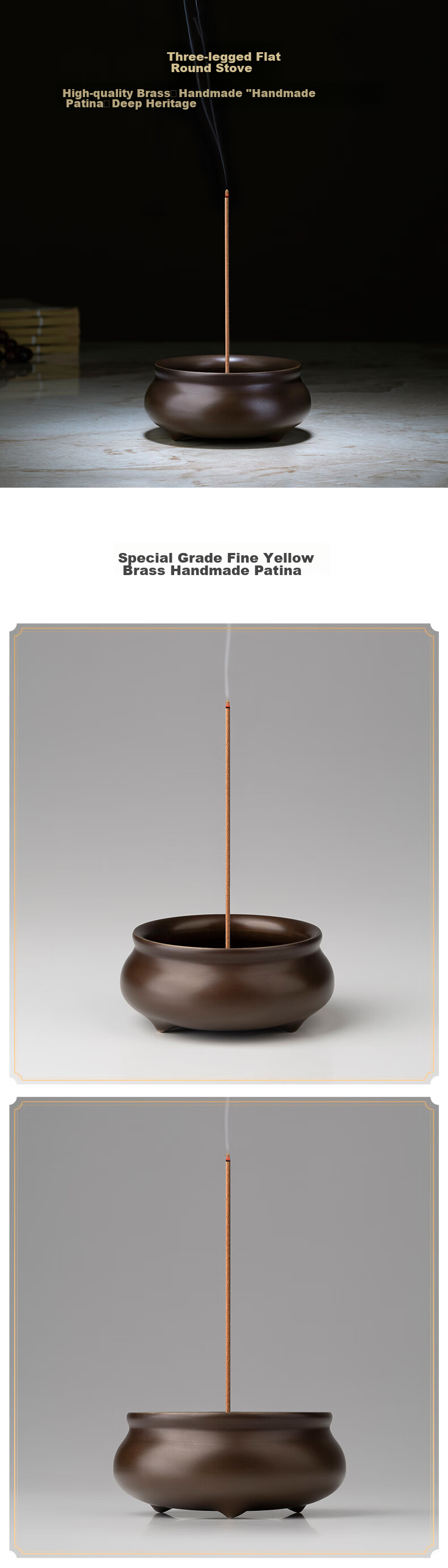 Tongshifu "Three-Legged Flat Round Stove", Living Room, Desktop Copper Incense Burner Ornament, Home Decor Craft 1