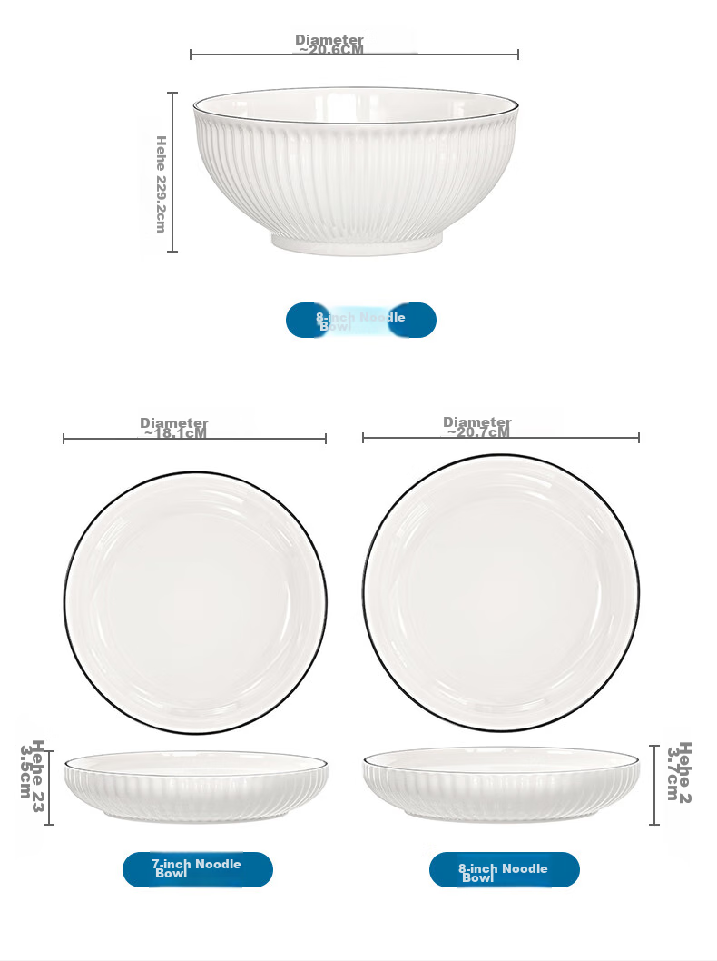 Qiannianlianmu 8-Inch Ceramic Dinner Plate, Deep Dish, Chinese-Style Household White Porcelain Plate, Microwave Safe, TCP0021 11