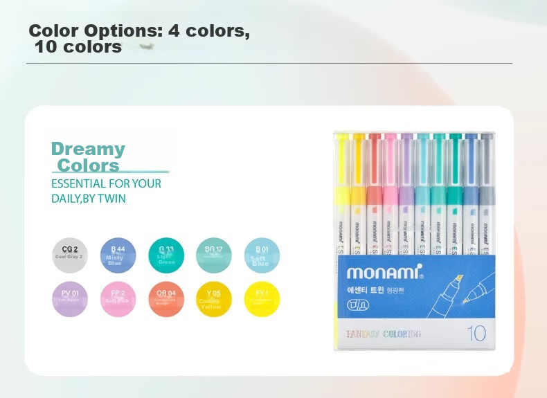 Monami Imported Double-Ended Highlighter Pen, Large Capacity for Students' Note-Taking And Marking, Colorful Pen, And Xue Wei Weifeng 4-Color Set 06023Z04-NB 3