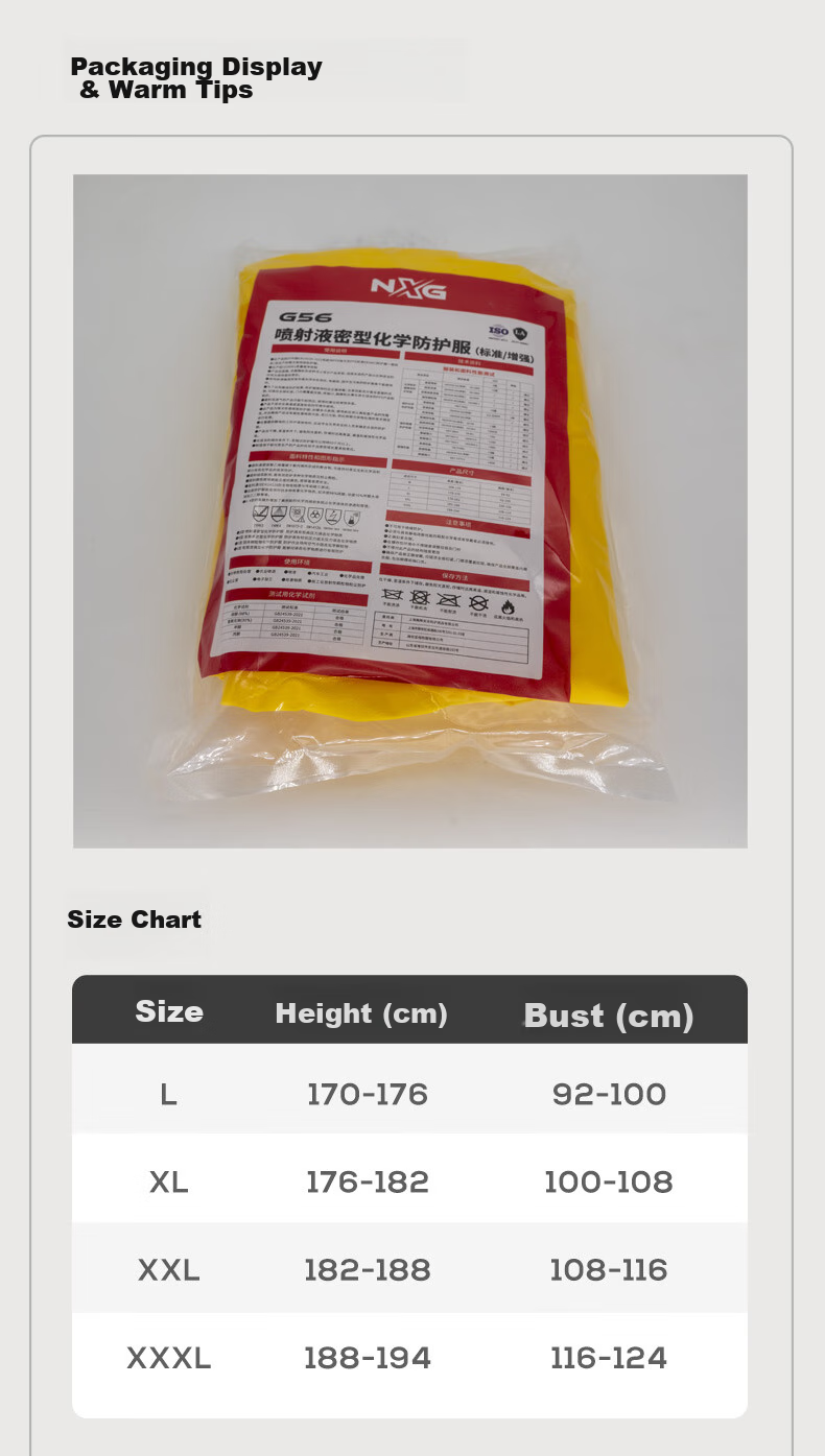 NXG Liquid Resistant Chemical Protective Suit, Laboratory Acid And Alkali Resistant Clothing, Chemical Spray Paint Pesticide Protection Suit, Size G56-L 12