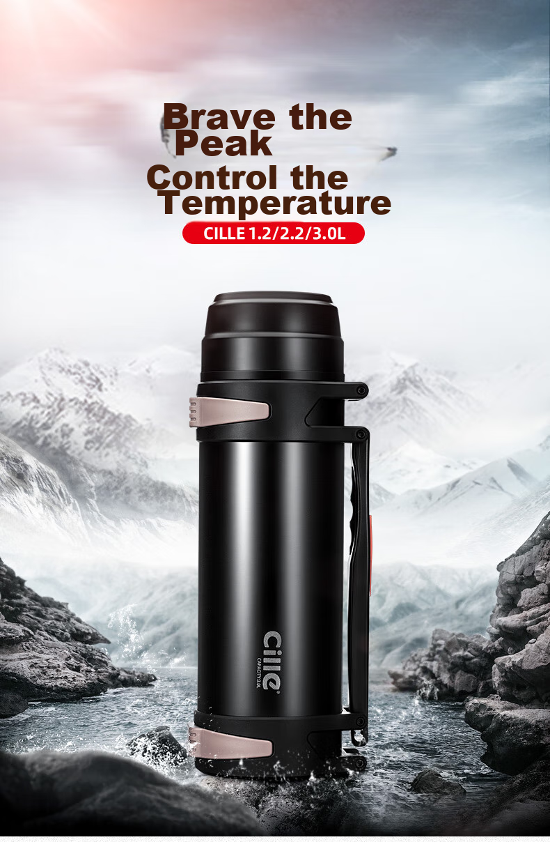 Cille Large Capacity Travel Kettle 304 Stainless Steel Household Electric Kettle Car-mounted Vacuum Outdoor Insulated Water Bottle Black 1.9L 3