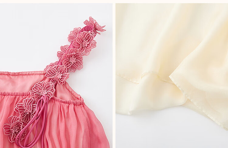 Dme [Dingdai'er Fashion] Summer Flowy Pink Gradient Chiffon Spaghetti Strap Beach Dress, 3D Floral A-Line Dress 12