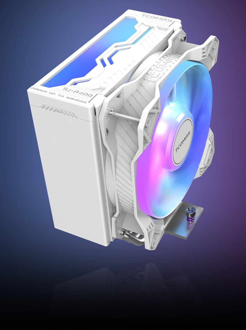 TCOMAS Titanium Zirconium R400 White CPU Air Cooler with 4 Heat Pipes, 245W Thermal Dissipation, ARGB Lighting Sync, 2500 High RPM Fan, Compatible with AM5/AM4/AM3 18