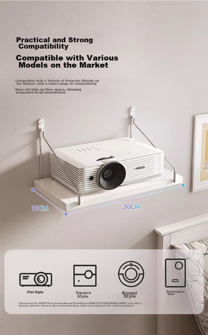 MEISHUO Projector Wall Mount Bracket Tray Storage Shelf 30*19 Wall-Mounted No Drilling Router Placement Rack Wall-Mounted Set-Top Box Bracket Universal for XGIMI, Xiaomi, Jmgo, Mijia And Other Brands 5