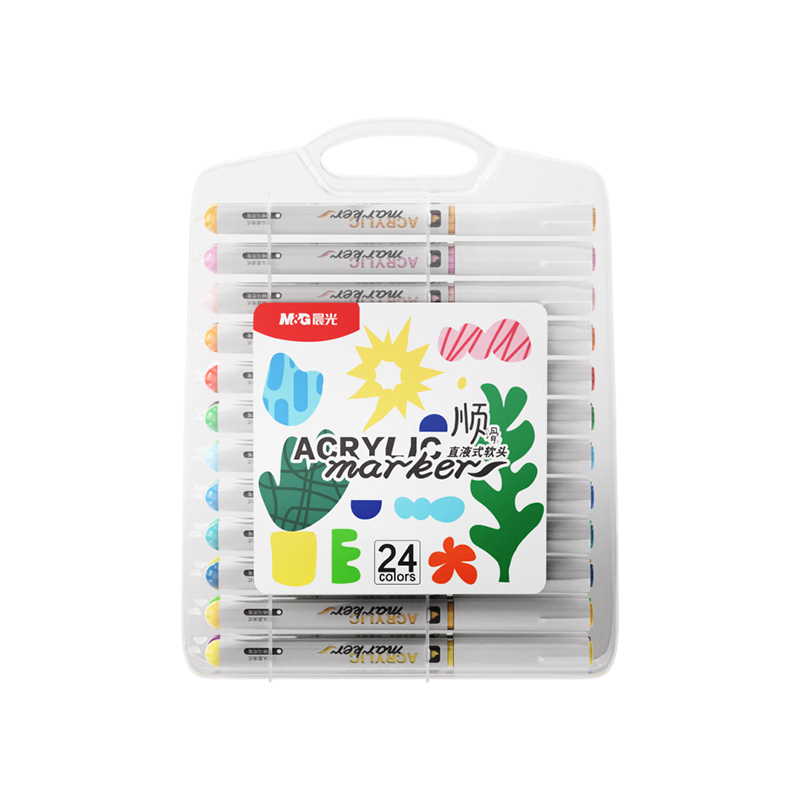 M&G Stationery, 24-Color Direct Liquid Soft-Tip Acrylic Markers, Student Children's Washable Drawing Pens, Marker Pens for Doodling And Sketching, Birthday Gift APMT80F5