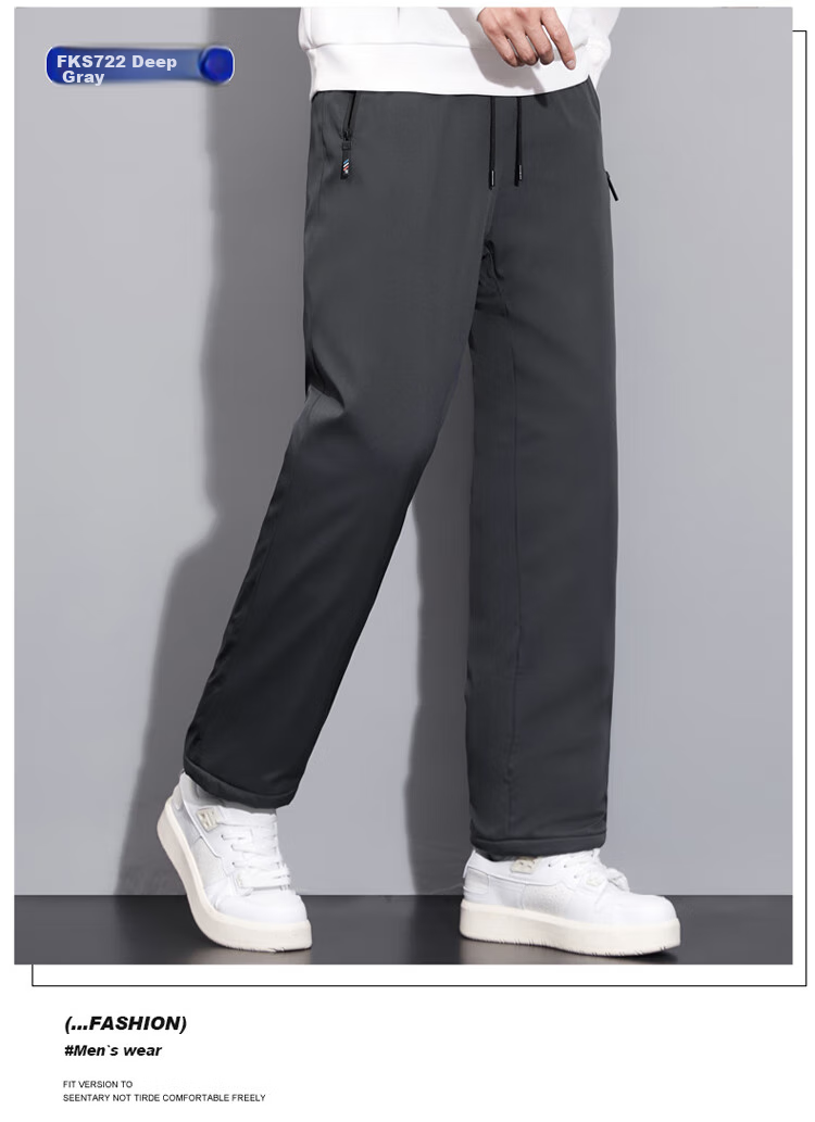 TUCANO Men's Cotton Pants Lamb Wool Fleece Thickened Graphene Warm Comfortable Casual Straight Leg Trousers Black 3XL 18