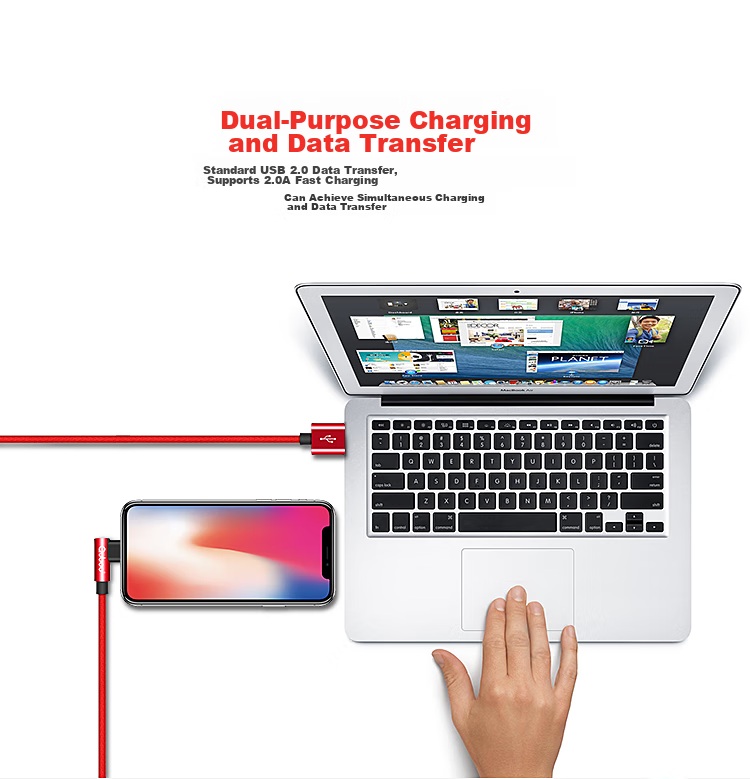 Handheld Game-Specific Angled Data Cable, 1.2m, Auto Power-Off, Fold-Resistant Aluminum Alloy Braided L-Shaped Charging Cable, Quboo (Quboo) KB-OL01, Red 4