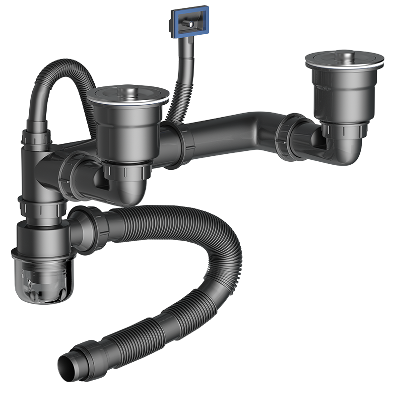 Muvi Kitchen Sink Drain Pipe Set, Double Sink Drainage System, Plumbing Accessories, Complete Drainage Pipe Kit for Vegetable Washing Basi