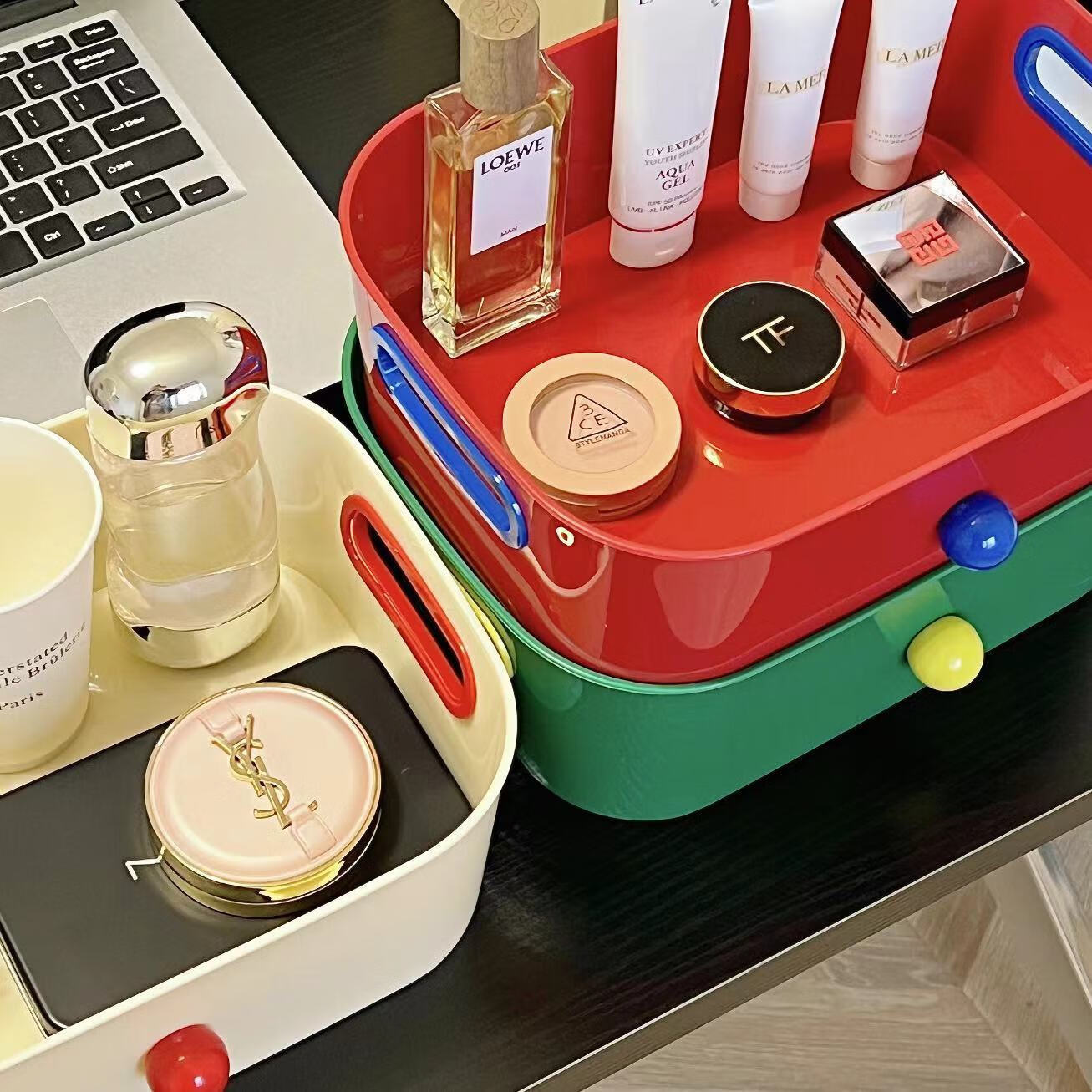 Fan Ye's Set of 3 Dopamine Storage Boxes Desktop Organizer Snack Basket Toy Bin Stationery Makeup Miscellaneous Items Holder 8