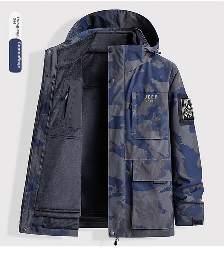 JEEP SPIRIT Men's Three-In Jacket, Autumn And Winter Casual Loose-Fitting Hooded Workwear Coat for Me 24