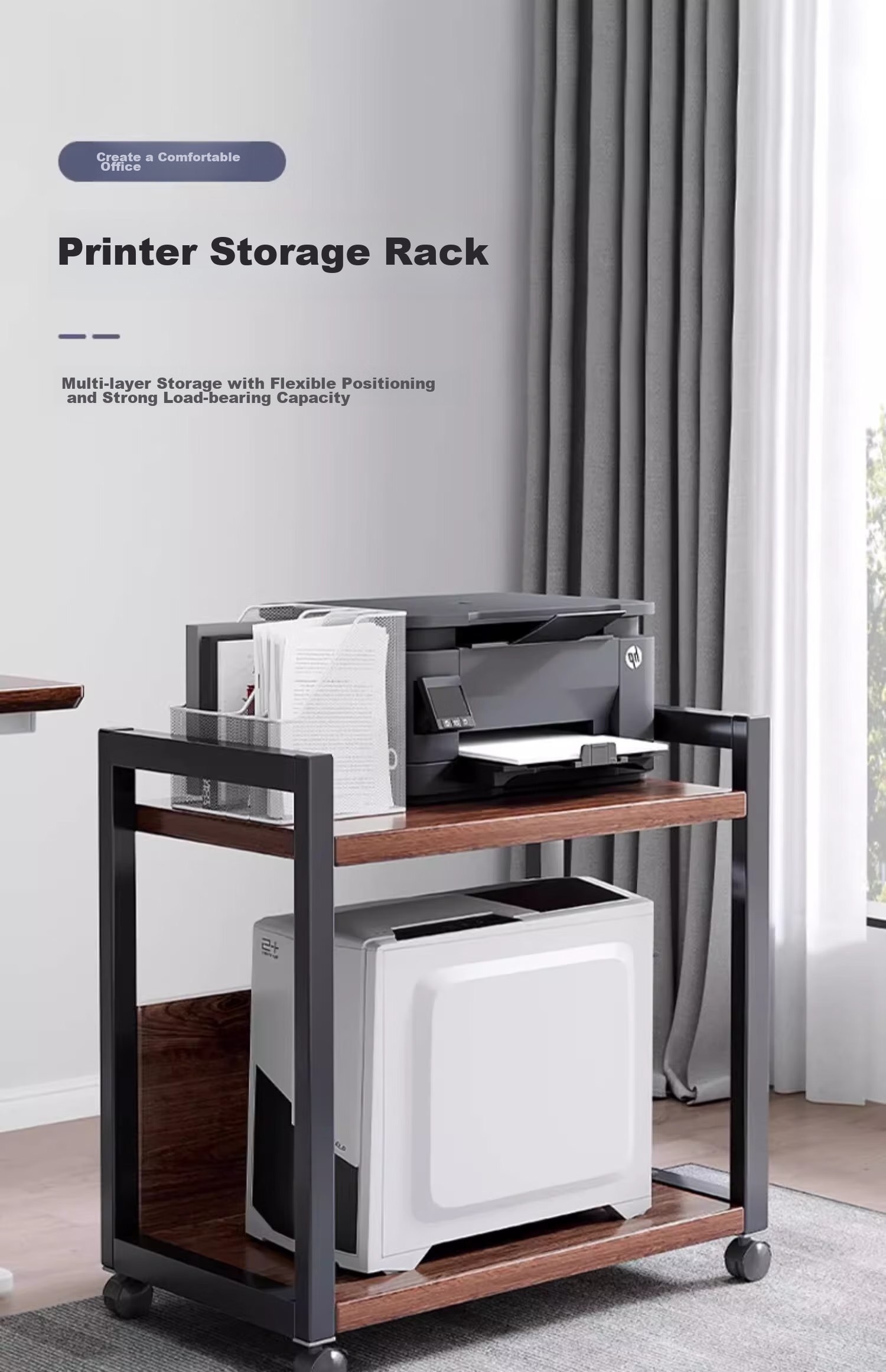 FENJIEXIAN Storage Rack, Printer Stand, Floor-Standing Organizer, Multi-Layer Movable Storage Shelf, Simple Rack, Layer Shelf, Microwave Oven Rack 1
