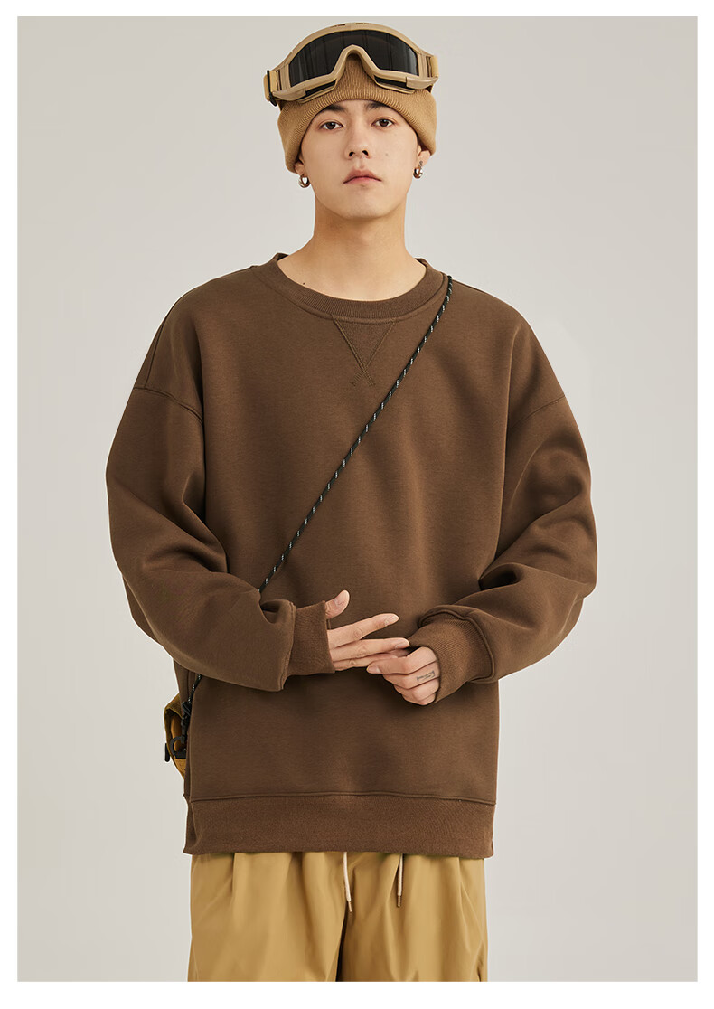 JEANSWEST LIFE Men's Hoodless Sweatshirt, Loose-Fitting Base Layer Jacket for Spring And Autumn, Triangular Design, Heavyweight Round Neck Top for Me 11