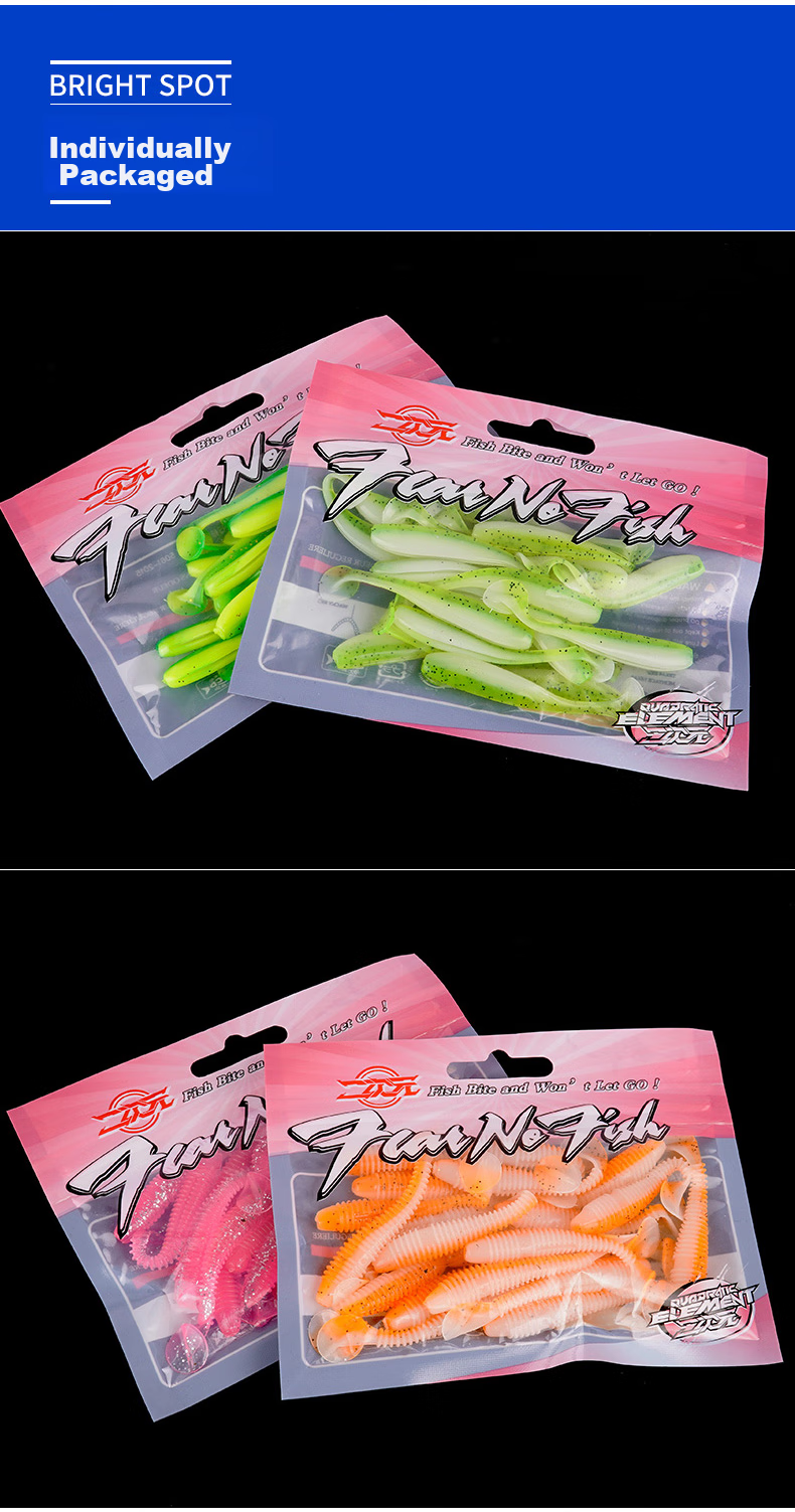 Erciyuan Lure T-Tail Single-Tail Soft Bait Freshwater Lure Artificial Bait Bionic Imitation Bait for Bass, Mandarin Fish And Topmouth Culter 5.5cm Threaded Pink T-Tail (20 Pieces/bag) 8