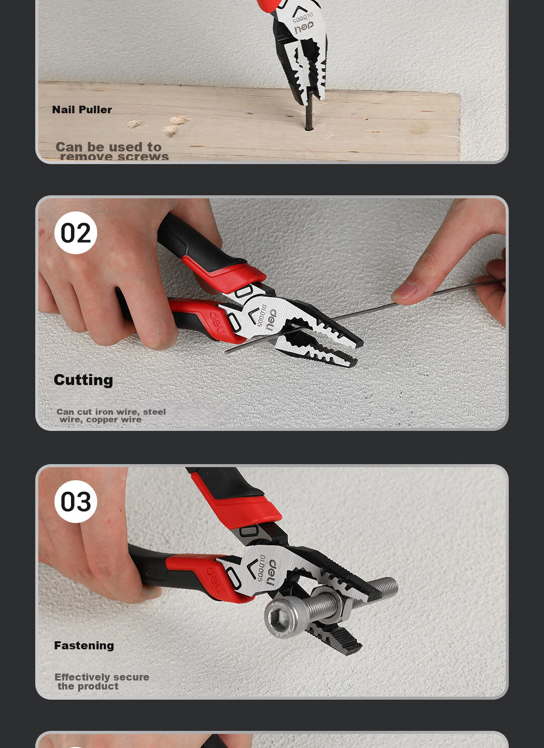 Deli Labor-Saving Wire Pliers, Alloy Steel Tiger Pliers, Multifunctional Flat-Nose Pliers, Wire Cutters 7